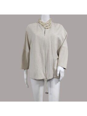 Coco Artsey Gauzy Lagenlook Linen Oversized Full Zip Jacket Taupe Womens Sze 3XL